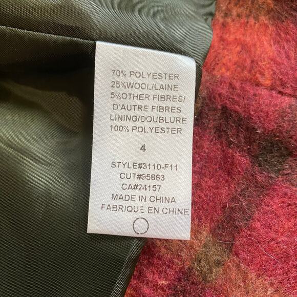 SUPER CUTE! Abbie Mags 4 Orange Maroon Plaid Wool Blend Short Jacket - Picture 9 of 9